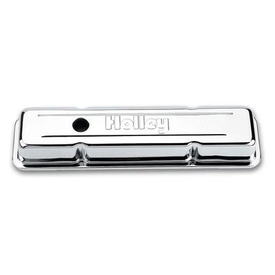 SBC Chrome Valve Covers w/Holley Logo - Short