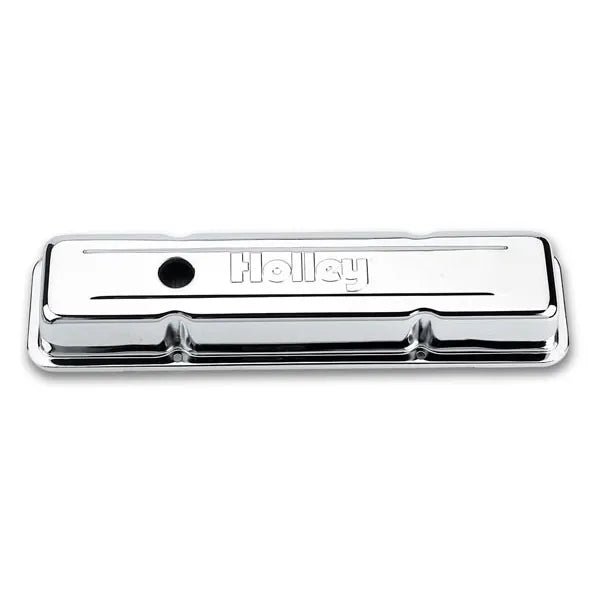 SBC Chrome Valve Covers w/Holley Logo - Short
